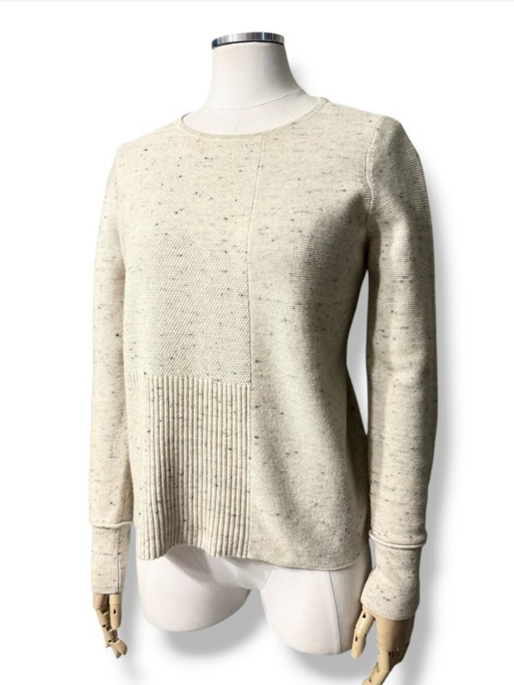 EILEEN FISHER Petite Cream Speckled Crew Neck Sweater Organic Cotton Wool Blend